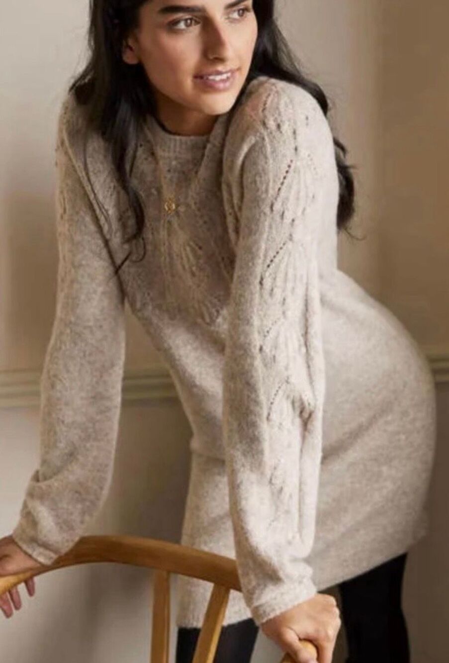 Boden Cable Knit Wool Alpaca Blend Sweater Dress Oatmeal Size US 2 / UK 6 - Picture 3 of 12